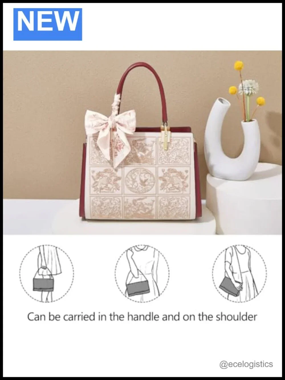 Vintage Embroidery Leather Satchel Handbag Top-Handle Shoulder Bag